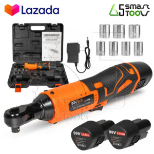 InnTech ประแจไร้สาย บล็อกลม 99V ประแจบล็อกด้ามฟรีไร้สาย 3/8 นิ้ว ประแจทอร์ค ด้ามฟรีไร้สาย บล็อกลมไร้สาย Cordless Ratchet Wrench ประแจไฟฟ้า ประแจ บล็อก บล็อกไร้สาย รุ่น L1205B พร้อม แบตเตอรี่ Li-ion อย่างดี 2 ก้อน และอุปกรณ์ ลูกบล็อก ครบชุด