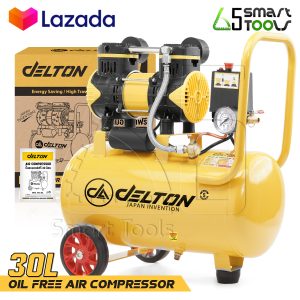 DELTON ปั้มลมออยล์ฟรี ปั้มลม 30 ลิตร 850W (ถังเต็ม) ปั๊มลม OIL FREE ปั้มลมไฟฟ้า ถังลม ปั๊มลมไม่ใช้น้ำมัน ปั๊มลมเร็ว แรง เสียงเงียบ Air Compressor 30L รุ่น FAC-30L สีเหลือง