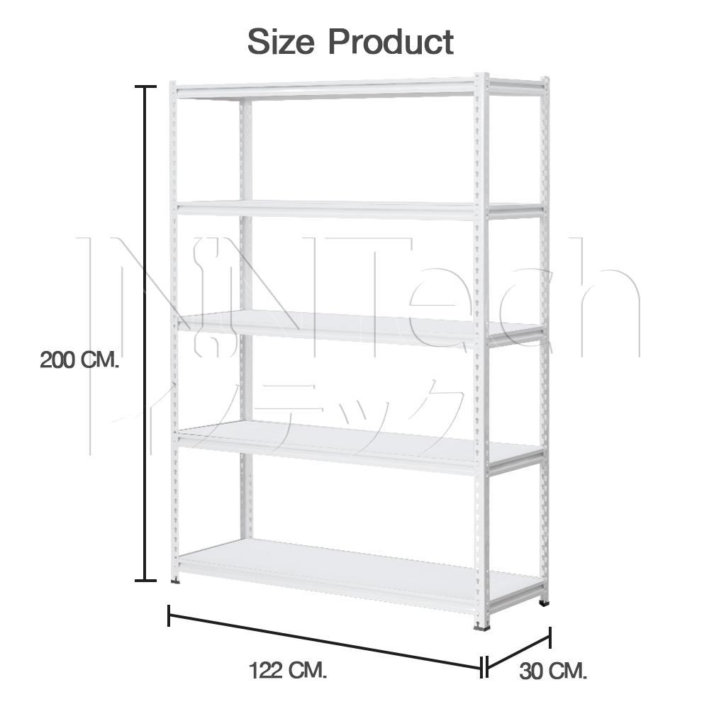 InnTech Warehouse Shelf ชั้นวางของ ชั้นเหล็กฉาก ชั้นวางสินค้า ชั้นเหล็กวางสินค้า ชั้นเหล็ก ชั้นวางหนังสือ ชั้นวางของอเนกประสงค์ 5 ชั้น สูง 2 เมตร แผ่นไม้ MDF รับน้ำหนักได้สูงถึง 300 กก. มีให้เลือก 2 สี ขาว / ดำ